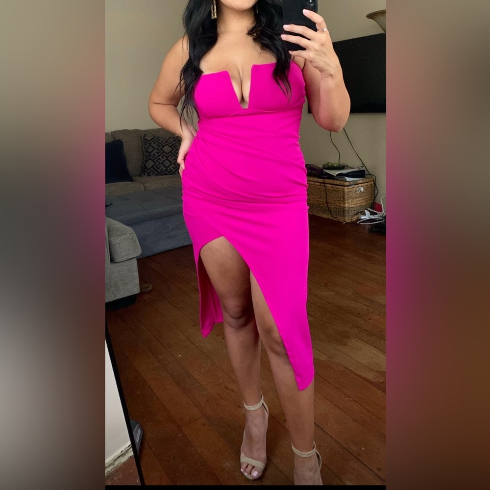Lovely Day Hot Pink High Slit Dress